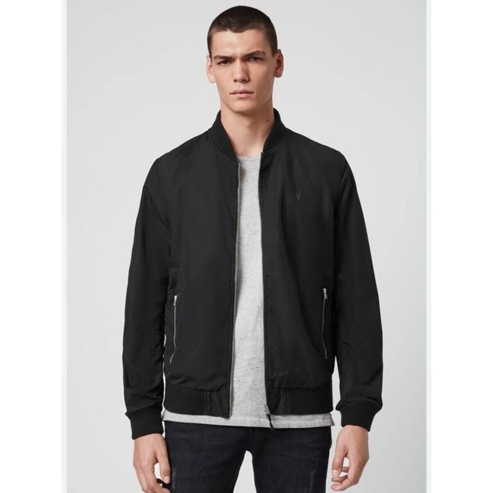 ALLSAINTS Oldsen Bomber Jacket Black‎ Cotton Men's Full Zip Knit Jumper Size M